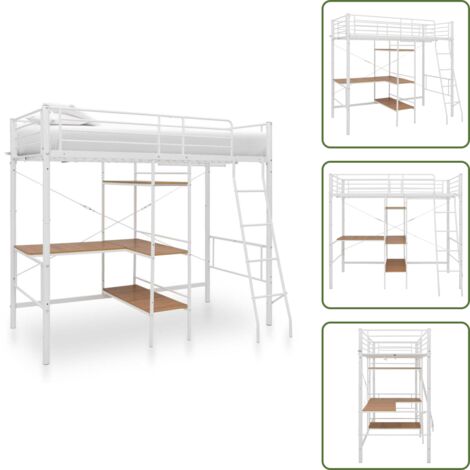 Etagenbett mit Tischrahmen Weiß Metall 90x200 cm - Kinderbett - Jugendbett - Etagenbett - Doppelbett - Schlafsystem