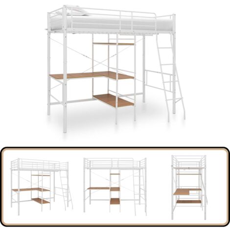 Etagenbett mit Tischrahmen Weiß Metall 90x200 cm - Kinderbett - Jugendbett - Etagenbett - Doppelbett - Schlafsystem