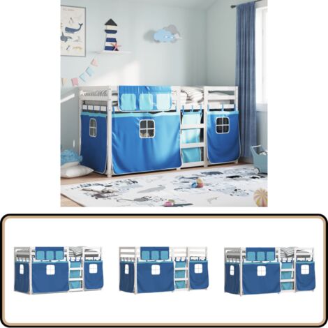 Etagenbett mit Vorhängen Blau 80x200 cm Massivholz Kiefer - Kinderzimmermöbel - Hochbett - Etagenbett - Jugendzimmer - Holzbett