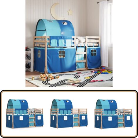 Etagenbett mit Vorhängen Blau 90x200 cm Massivholz Kiefer - Kinderzimmermöbel - Etagenbett - Hochbett - Jugendzimmer - Bunk Bed