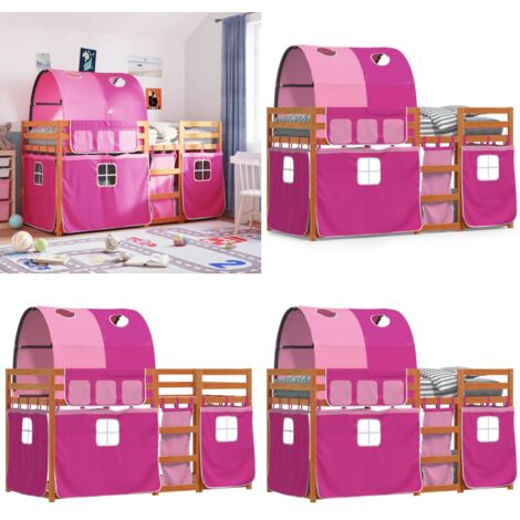 Etagenbett mit Vorhängen Rosa 90x190 cm Massivholz Kiefer - Kinderzimmermöbel - Etagenbett - Hochbett - Jugendzimmer - Holzbett - Home & Living