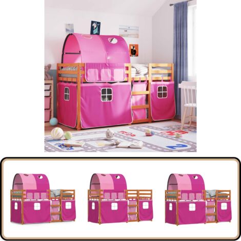 Etagenbett mit Vorhängen Rosa 90x200 cm Massivholz Kiefer - Kinderzimmermöbel - Etagenbett - Hochbett - Jugendzimmer - Holzbett