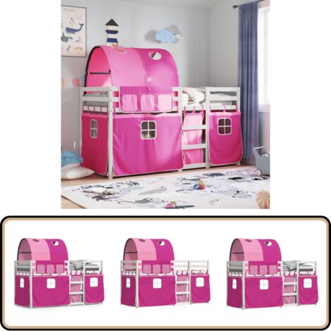 Etagenbett mit Vorhängen Rosa 90x200 cm Massivholz Kiefer - Kinderzimmermöbel - Etagenbett - Hochbett - Jugendzimmer - Holzbett