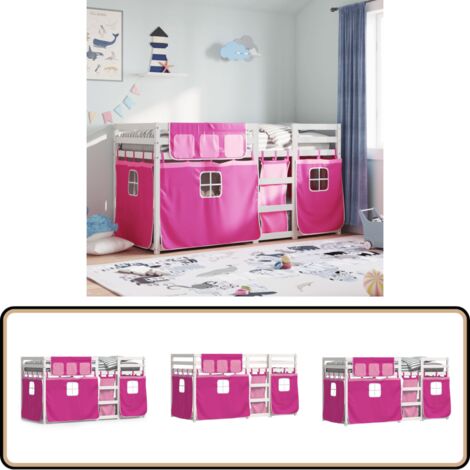 Etagenbett mit Vorhängen Rosa 90x200 cm Massivholz Kiefer - Kinderzimmermöbel - Etagenbett - Hochbett - Jugendzimmer - Kiefernholz