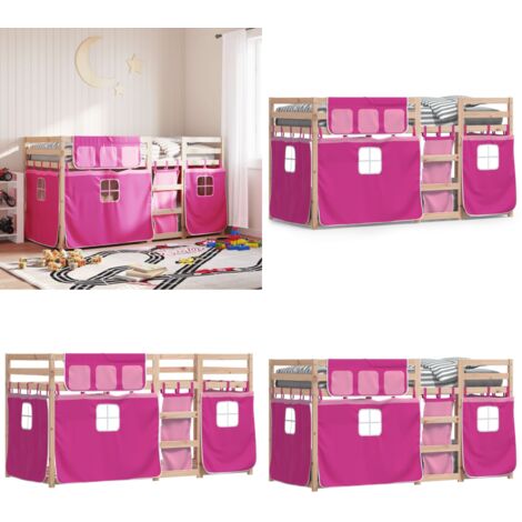 Etagenbett mit Vorhängen Rosa 90x200 cm Massivholz Kiefer - Kinderzimmermöbel - Hochbett - Etagenbett - Jugendzimmer - Holzbett - Home & Living