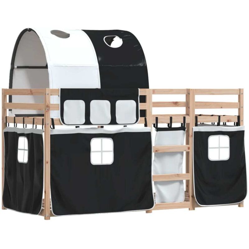 Etagenbett Mit Vorhängen Weiß & Schwarz 80x200 Cm Kiefernholz Vidaxl 770026