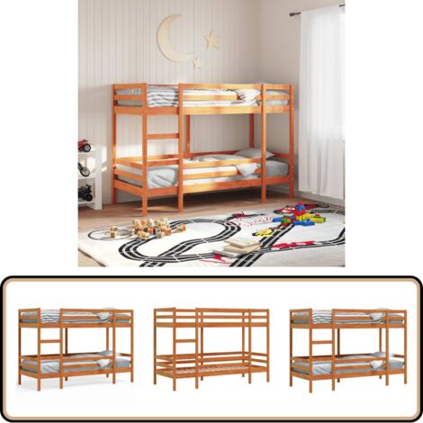 Etagenbett Wachsbraun 75x190 cm Massivholz Kiefer - Holzbett - Etagenbett - Doppelbett - Jugendzimmer - Schlafraum
