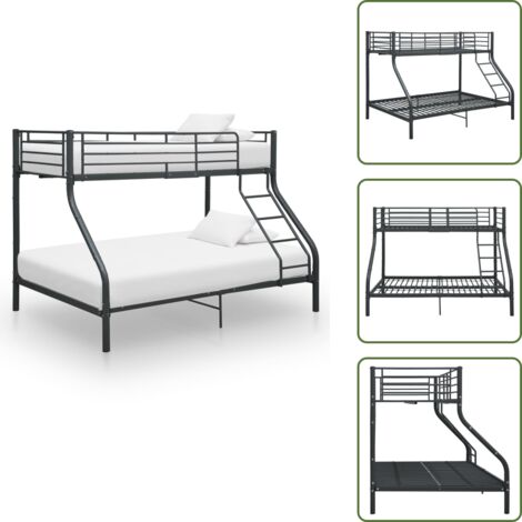 Etagenbettgestell Schwarz Metall 140x200 cm/90x200 cm - Doppelbett - Jugendzimmer - Schlafsofa - Loftbett - Stauraum