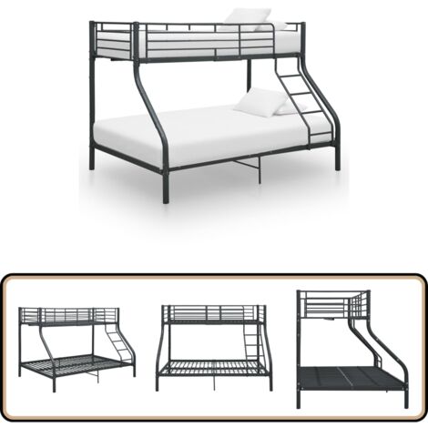 Etagenbettgestell Schwarz Metall 140x200 cm/90x200 cm - Doppelbett - Jugendzimmer - Schlafsofa - Loftbett - Stauraum