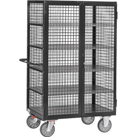 Etagenwagen L1170xB745xH1792mm Trgf.750kg 5Etagen Drahtgitter m.Flügeltür FETRA