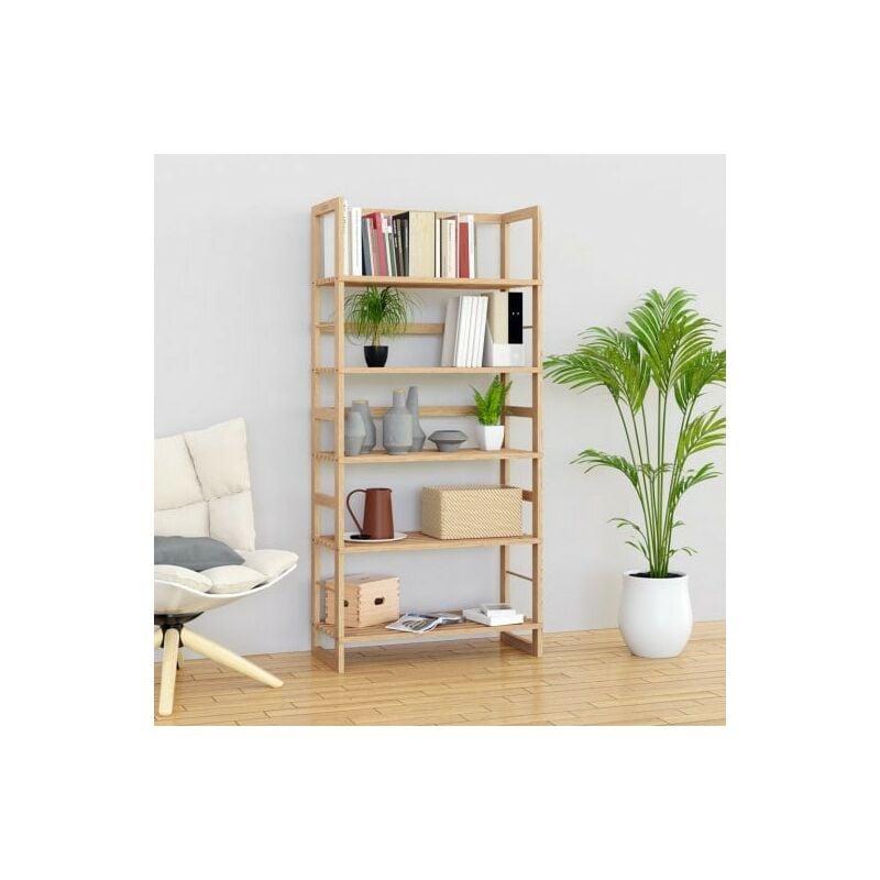 Le Poisson Qui Jardine - tagère 136 cm de haut, en bois lasuré. Étagère épurée pour salon, chambre etc - Brun