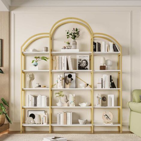 Étagère 170 x 26 x 190 cm style simple métal MDF cinq niveaux forme nuage or blanc