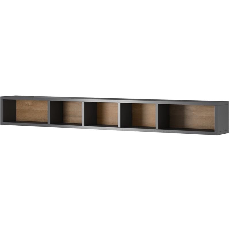 Meublorama - Etagère 170cm coloris gris anthracite et chêne collection ohio.