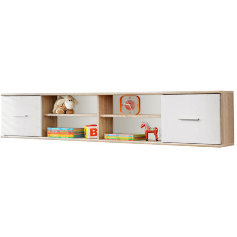 Étagère 2 Niveaux & 2 Portes "Dino" 204cm Chêne & Blanc