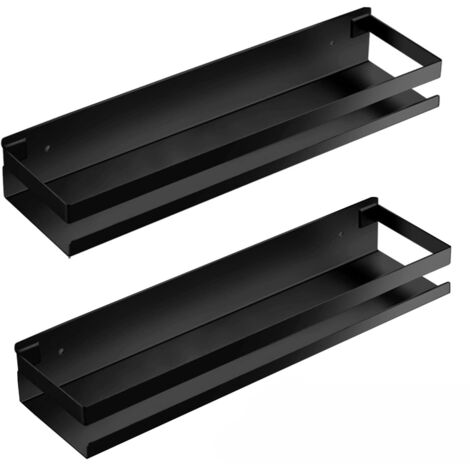 Etagère 2 PCS Etagere Salle de Bain, 30cm Étagère de Rangement Noir, Support Douche avec  Porte Shampoing(Pas d'hameçon）