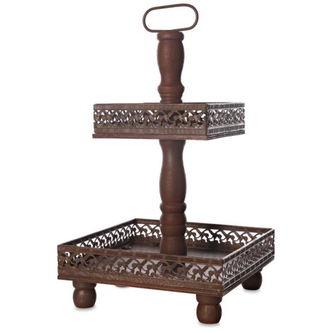 Etagere 2 Stöckig Servierplatte Etagen Metall Braun Vintage Standetagere XXL 52