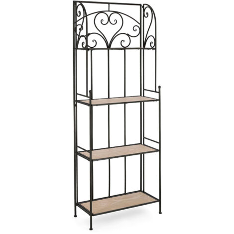 Etagère 3 niveaux 59x28x167 cm en métal noir et décor chêne - GRENDA