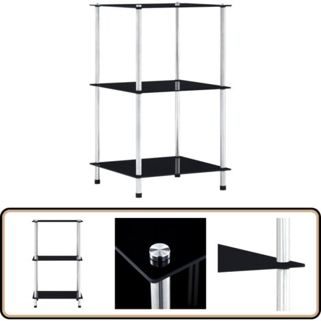 Étagère 3 niveaux Noir 40x40x67 cm Verre trempé - Bibliothèque Design - Étagère Moderne - Meuble Rangement - Bibliothèque Vitrée - Étagère Verre Trempé