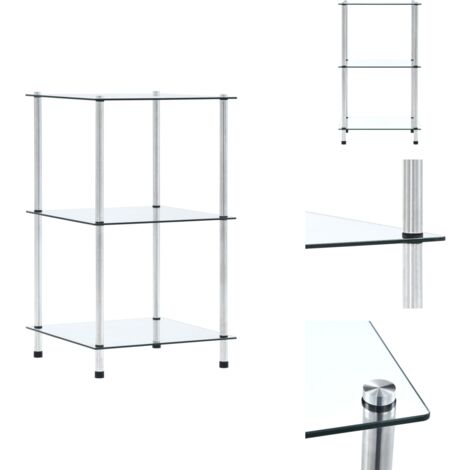 Étagère 3 niveaux Transparent 40x40x67 cm Verre trempé - Bibliothèque Design - Étagère Vitrée - Meuble Rangement - Bibliothèque Moderne - Étagère Transparente