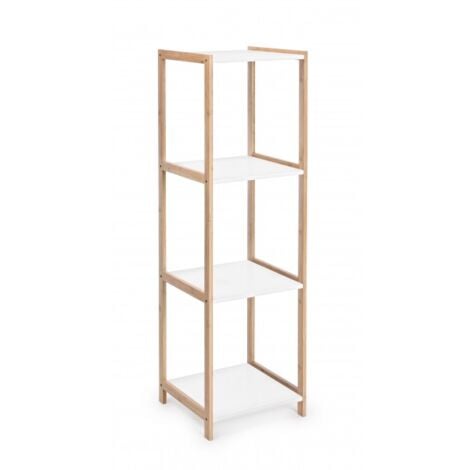 ABITARE Etagère 32x32x114 cm avec structure en bois de bambou et avec quatre étagères de couleur blanc mat - Menen