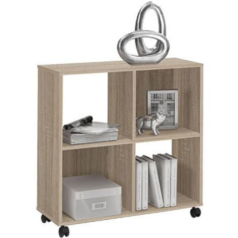 Etagère 4 niches sur roulettes 72x33x78 cm chêne