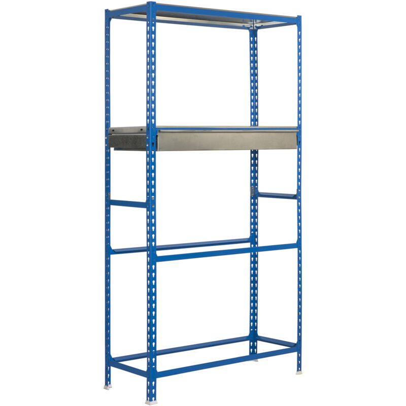 Tagère á Pneus avec Tiroir, Rangement 8 pneus, 2000x1000x400 mm, Métal Renforcé, Garage Atelier, Bleu/Galvanisé - Simonauto - Simonrack