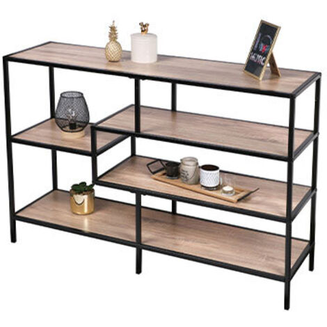 Etagère 4 niveaux 114x33x78 cm décor naturel et noir - ENORA