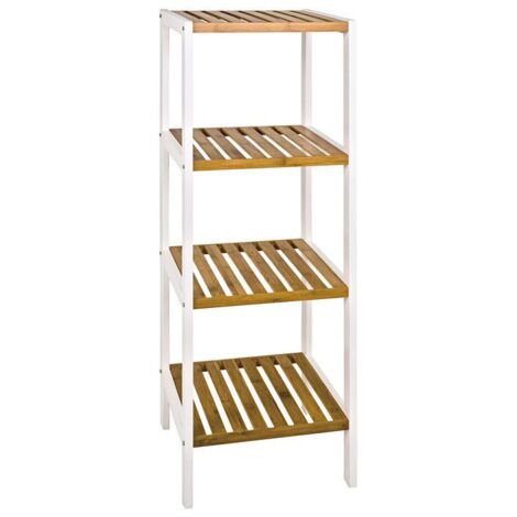 Etagère 4 niveaux 35x33x112 cm en bois naturel et blanc