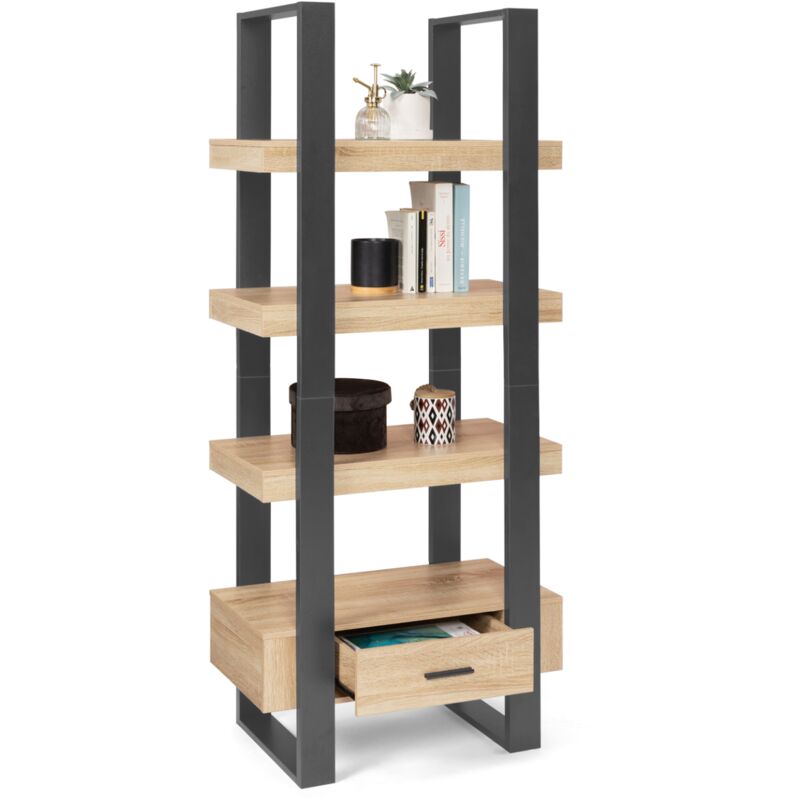 Etagère 4 niveaux avec tiroir phoenix bois et noir