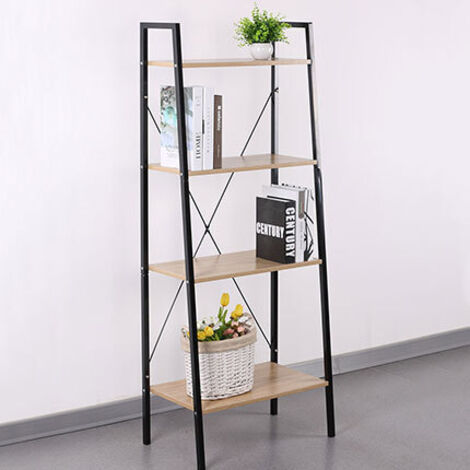 The Home Deco Factory – Etagère industrielle en bois et métal – Dimensions L. 60 x l. 32,5 x H. 148 cm – 4 étagères en mélamine – Structure en acier inoxydable
