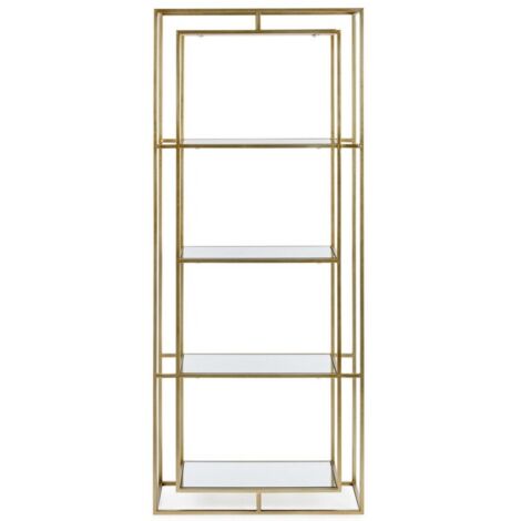 Etagère 4 niveaux en acier doré et miroir Louanor 68cm