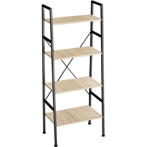 Tectake – Étagère bibliothèque 4 niveaux en bois MDF et acier – Dimensions 57,5x35,5x139cm – Capacité de charge 60kg – Style industriel