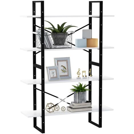 Etagère 4 niveaux Kinola 100cm - Bois et métal noir-Blanc