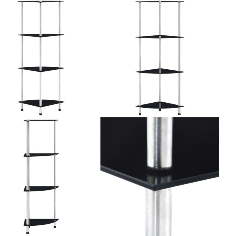 Étagère 4 niveaux Noir 30x30x100 cm Verre trempé - Bibliothèque - Étagère - Meuble De Rangement - Design Contemporain - Verre Trempé - Home & Living