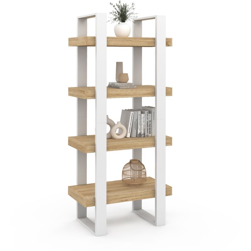 Etagère 4 niveaux phoenix bois et blanc