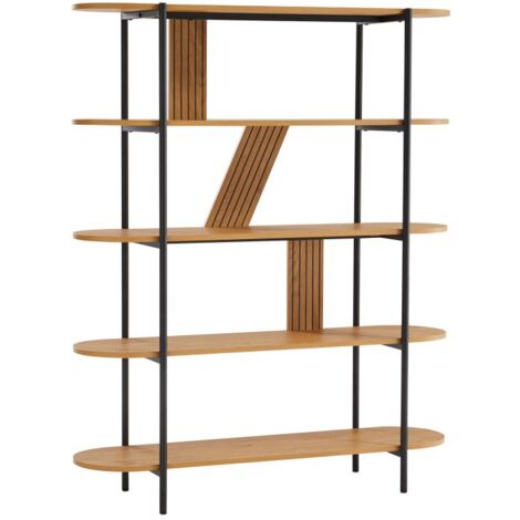 Etagère 5 niveaux 120x35x416 cm effet chêne et noir - BLIKI