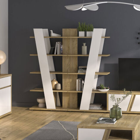 Etagère 5 niveaux 90x40x187 cm effet chêne et blanc - JAKSO