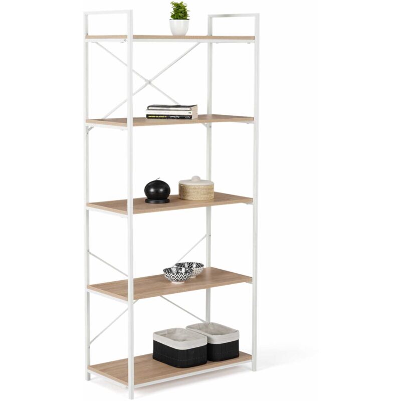 Etagère 5 niveaux detroit 170cm design industriel bois et métal blanc