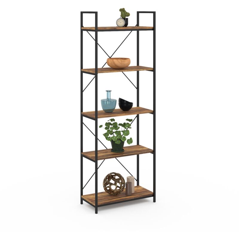 Etagère 5 niveaux hawkins bois foncé design industriel 170 cm