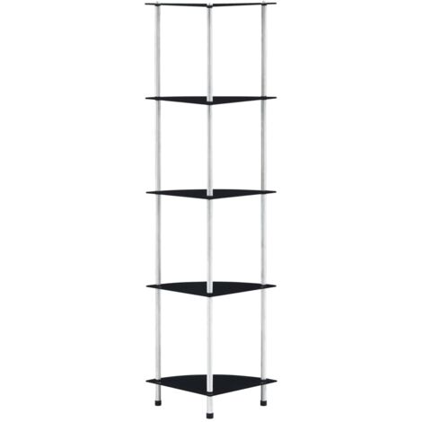 Étagère 5 niveaux Meuble Étagère Meuble de rangement Noir 30x30x130 cm Verre trempé 72200