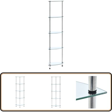 Étagère 5 niveaux Transparent 30x30x130 cm Verre trempé - Bibliothèque - Étagère - Meuble Vitrines - Rangement - Décoration Intérieure