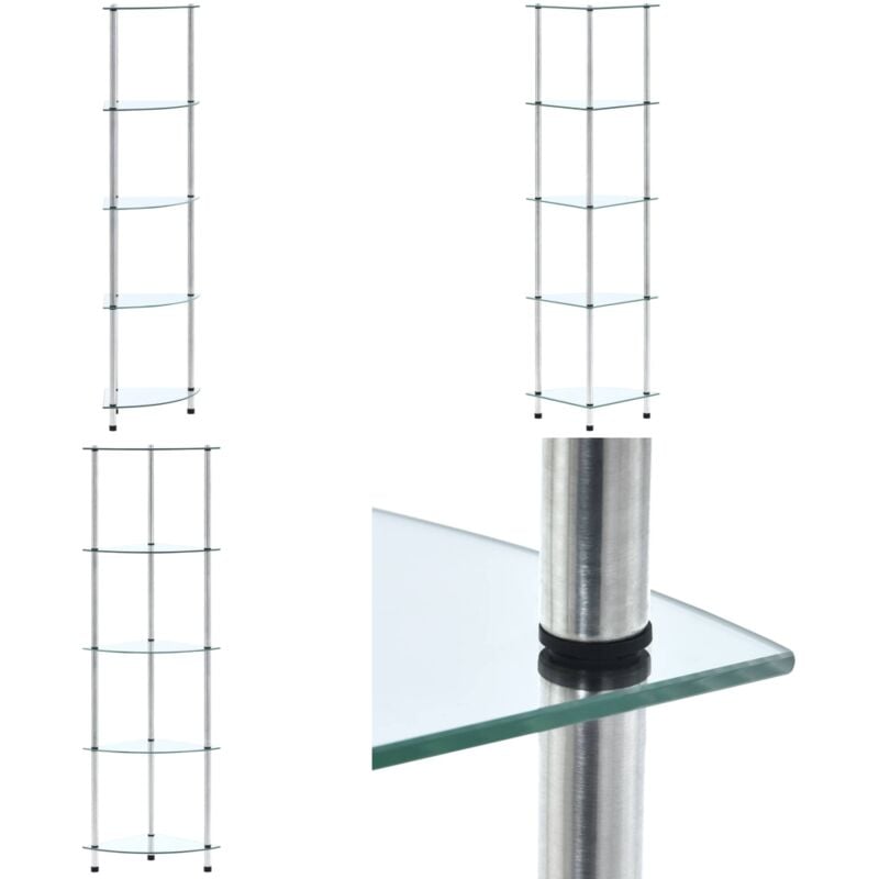 Tagère 5 niveaux Transparent 30x30x130 cm Verre trempé - Bibliothèque - Étagère - Meuble Vitrines - Rangement - Décoration Intérieure - Home & Living