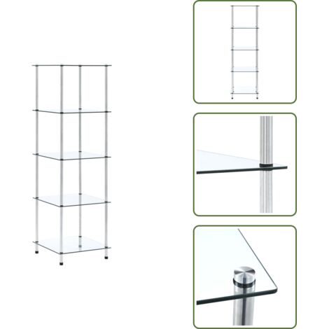 Étagère 5 niveaux Transparent 40x40x130 cm Verre trempé - Bibliothèque Design - Étagère Vitrée - Meuble Rangement - Bibliothèque Moderne - Étagère Transparente