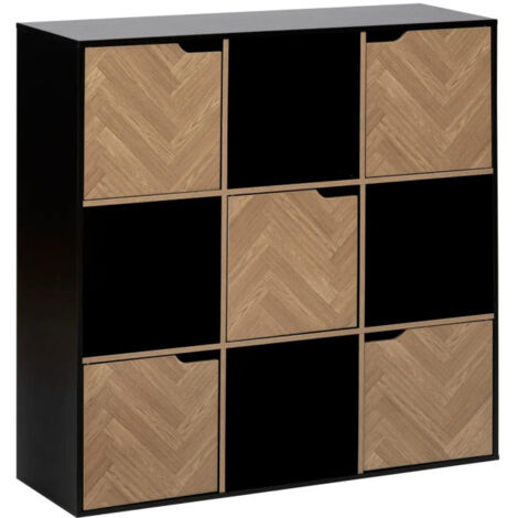 Étagère 9 Cases "Chevrons" 100cm Naturel & Noir