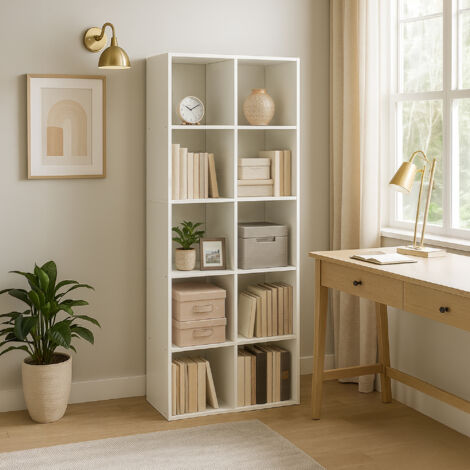 Étagère à 10 Cubes, Bibliothèque Polyvalente pour Salon, Bureau, Chambre, Blanc