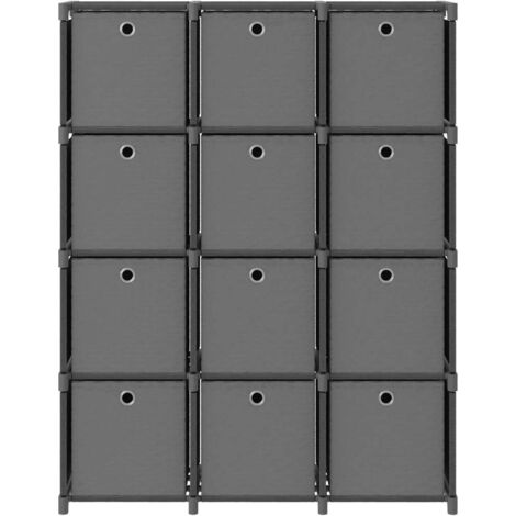 Étagère à 12 cubes avec boîtes Gris 103x30x141 cm Tissu
