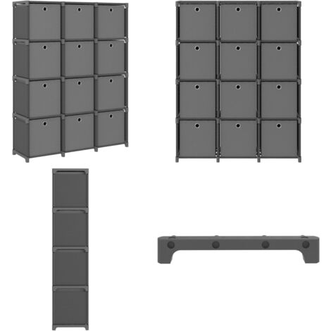 Étagère à 12 cubes avec boîtes Gris 103x30x141 cm Tissu - Bibliothèque - Étagère - Meuble De Rangement - Rangement Intérieur - Organisation - Home & Living