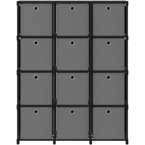Étagère à 12 cubes avec boîtes Noir 103x30x141 cm Tissu