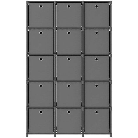 Étagère à 15 cubes avec boîtes Gris 103x30x175,5 cm Tissu