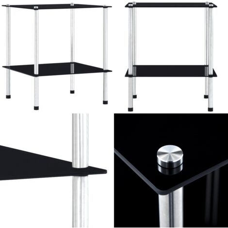 Étagère à 2 niveaux Noir 40x40x47 cm Verre trempé - Étagère Design - Bibliothèque Murale - Rangement Intérieur - Meuble Moderne - Étagère Vitrée - Home & Living